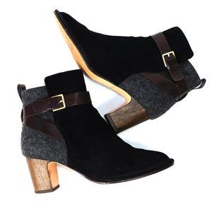 Clarks Cushion Plus "Spiced River" 2 Tone Suede/Felt Buckle Heel Ankle Boots